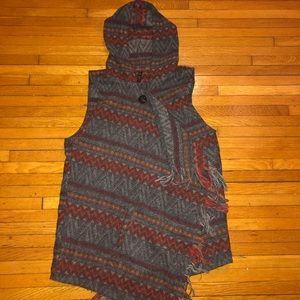 Poncho vest with fringe detail